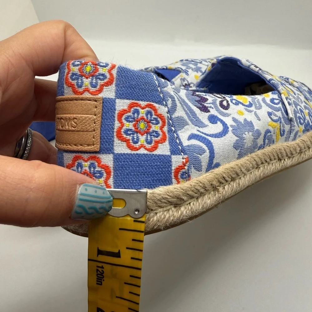 TOMS Women’s Alpargata Rope Espadrilles in Blue Mediterranean Tiles Print Sz 7